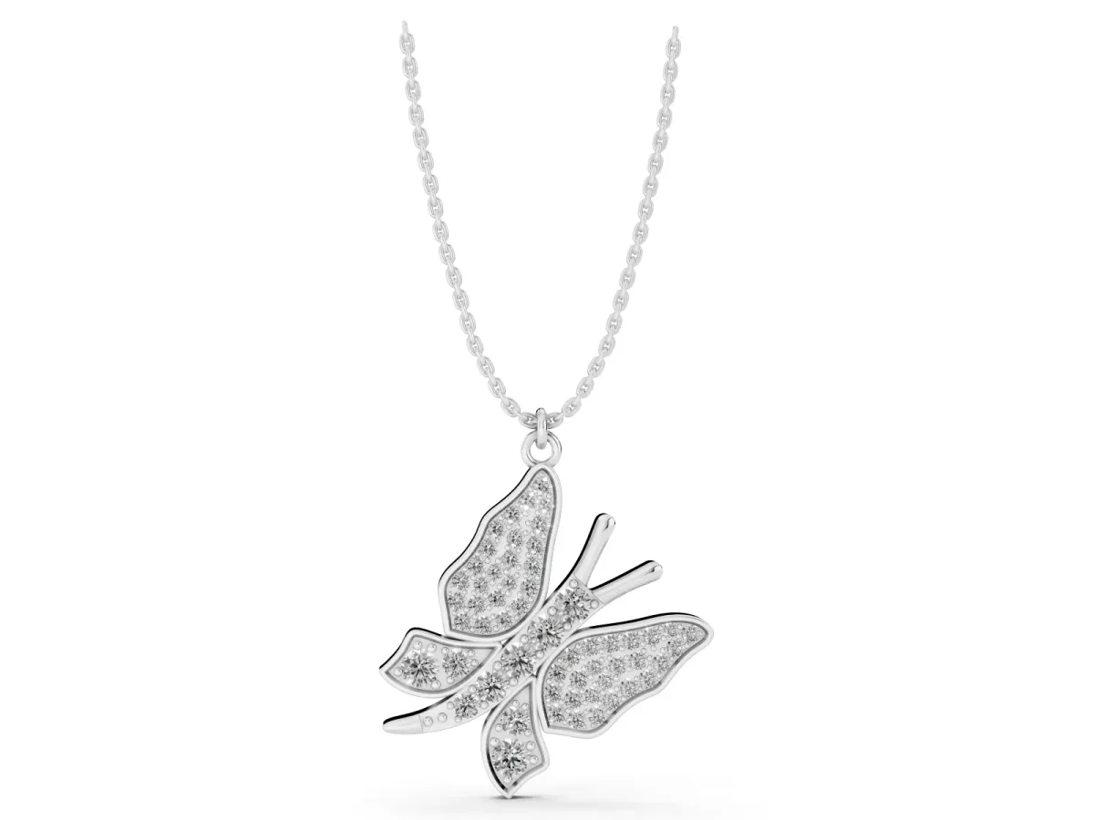 Pavé Round Diamond Butterfly Pendant Silver