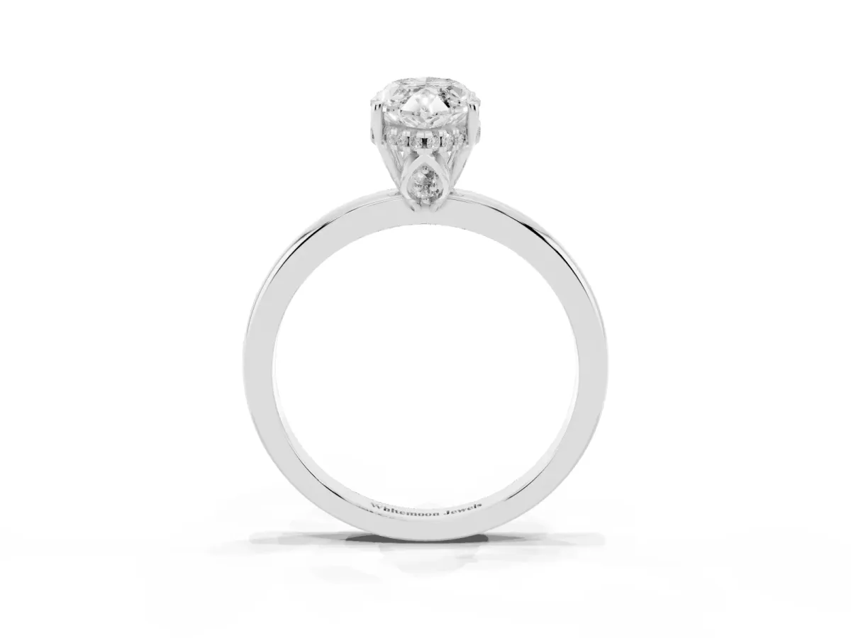 Marquise Cut Solitaire Diamond Ring with Prong Setting and Plain Band Platinum