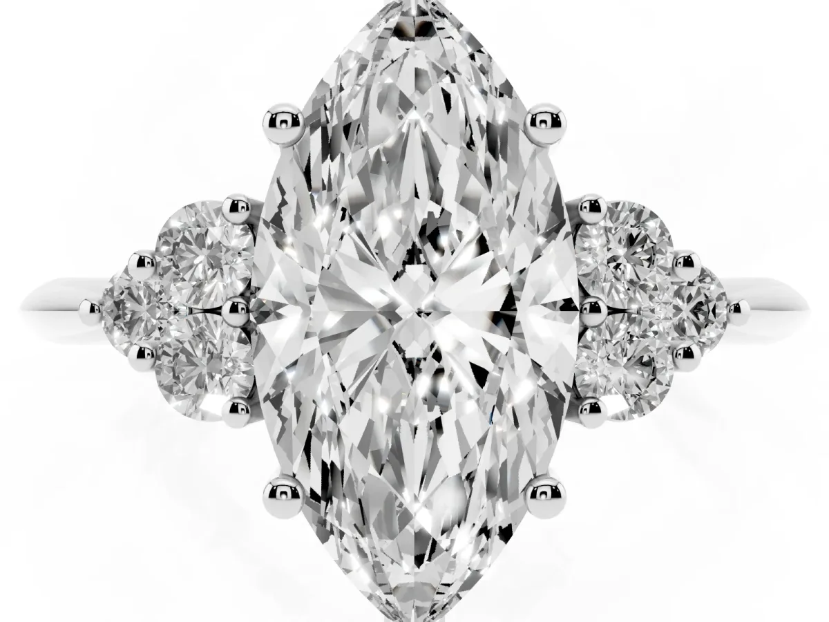 Marquise Cut Cut Diamond Cluster Ring with Solitaire Band and Four-Prong Setting Silver