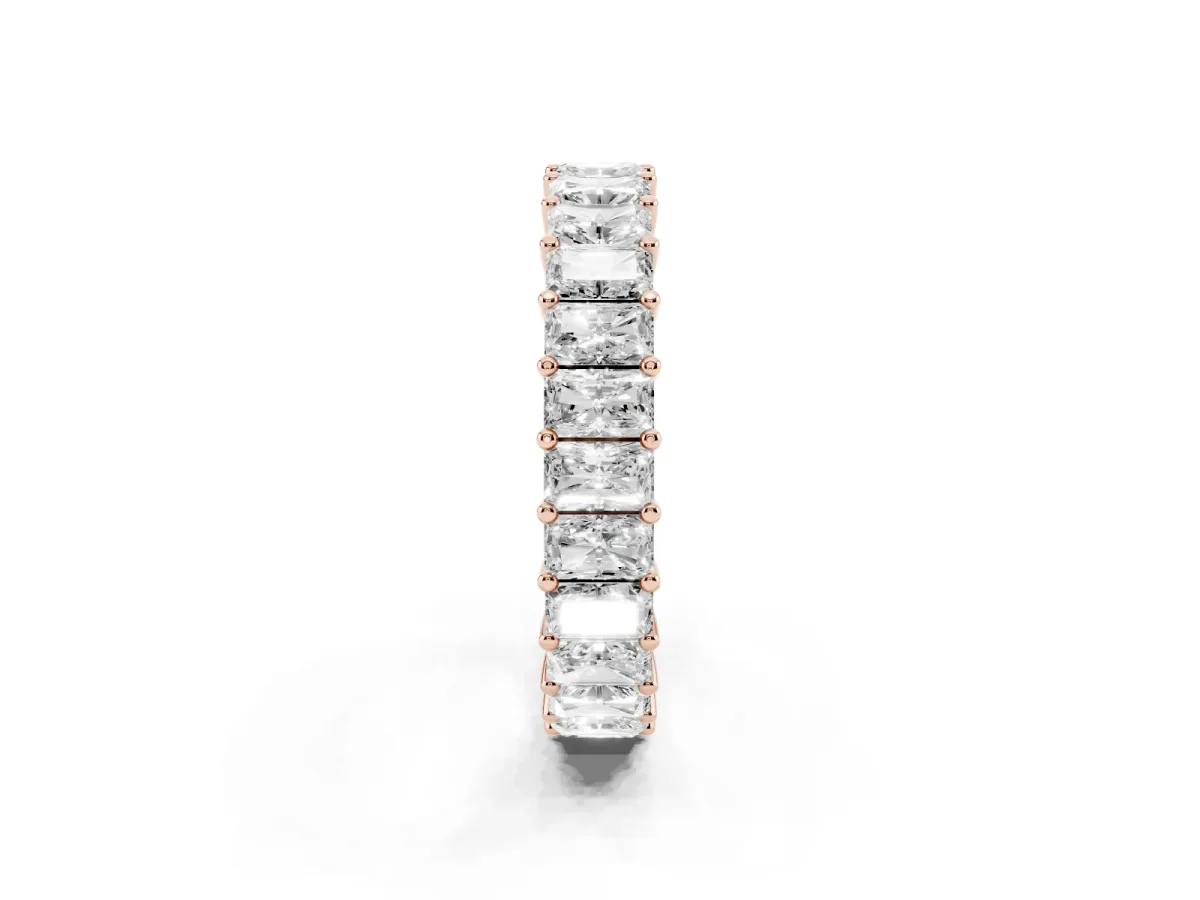 radiant Cut eternity band with shared prong setting Rose gold