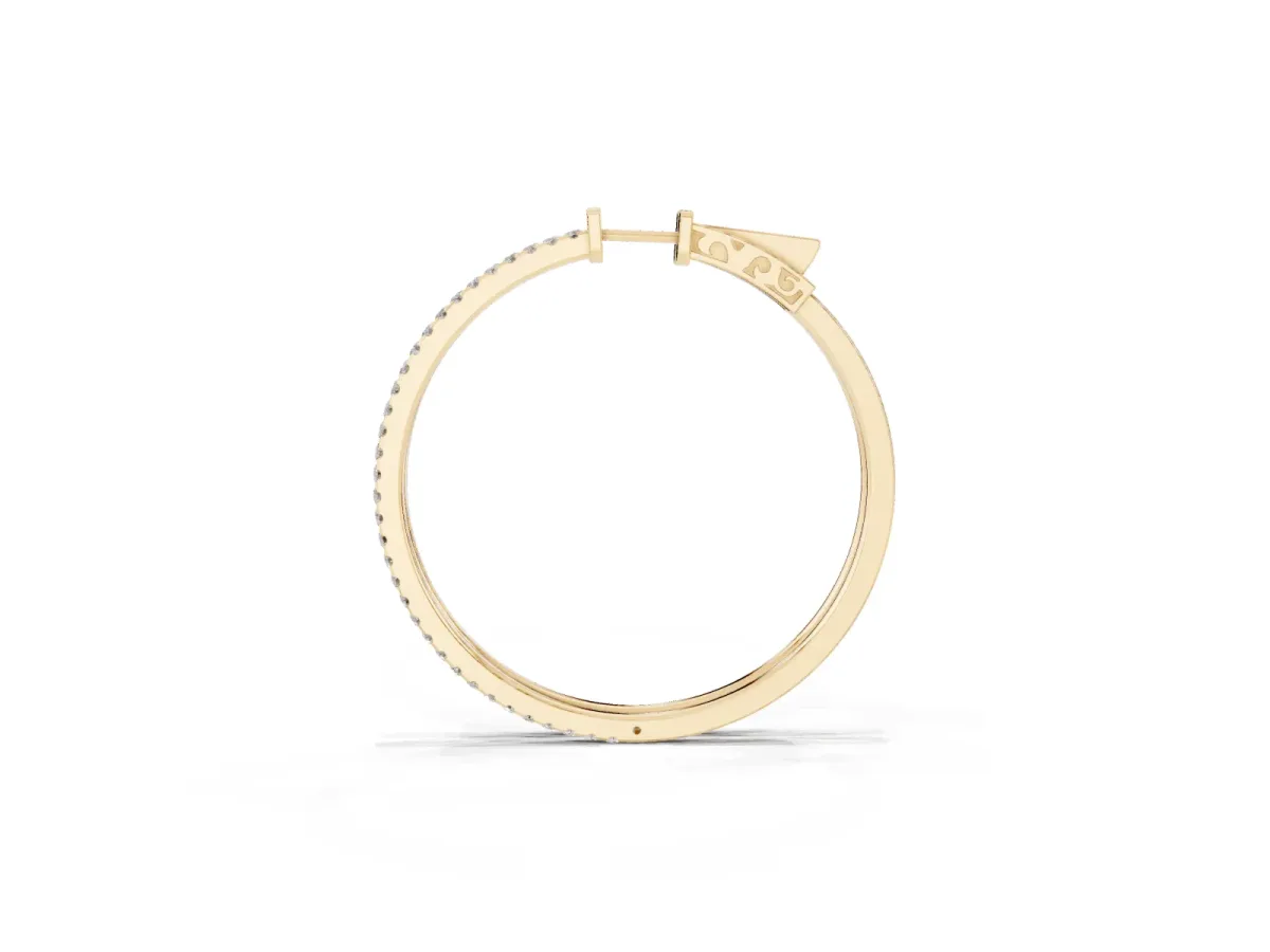 Pavé Round Diamond Hoop Earrings with Hinged Snap Closure Yellow gold