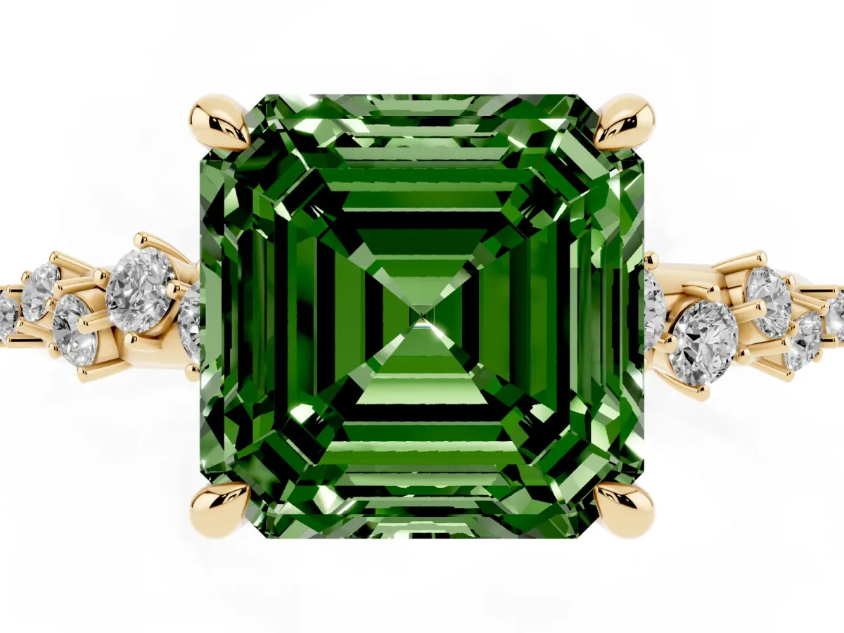 Fancy Green Asscher Cut Cut Diamond Vine Band with Four-Prong Setting Yellow gold