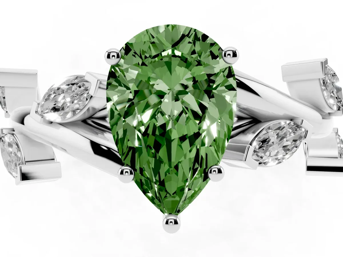 Fancy Green Pear Cut Solitaire Twisted Band Marquise Accent Prong Setting Ring Platinum