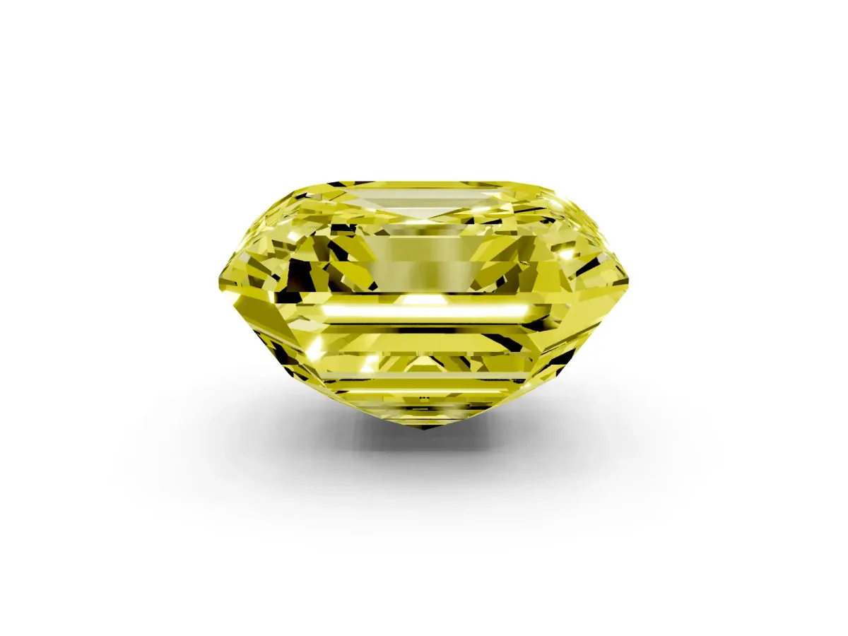 Fancy Yellow Asscher Cut Halo Diamond Ring with Milgrain Edge and Round Prong Setting Silver