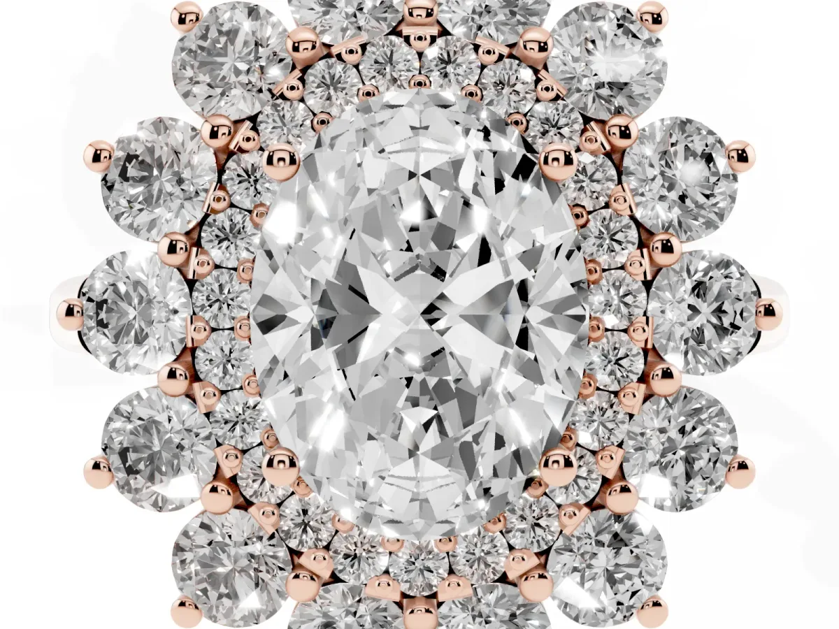 Oval Cut Diamond Floral Double Halo Engagement Ring with Prong Setting Rose gold