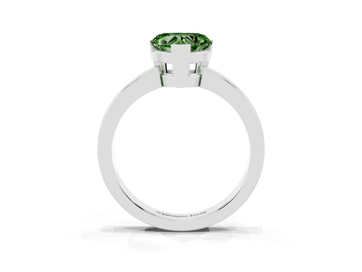 Fancy Green Heart Cut Cut Solitaire Ring with Four-Prong Setting and Classic Band Silver