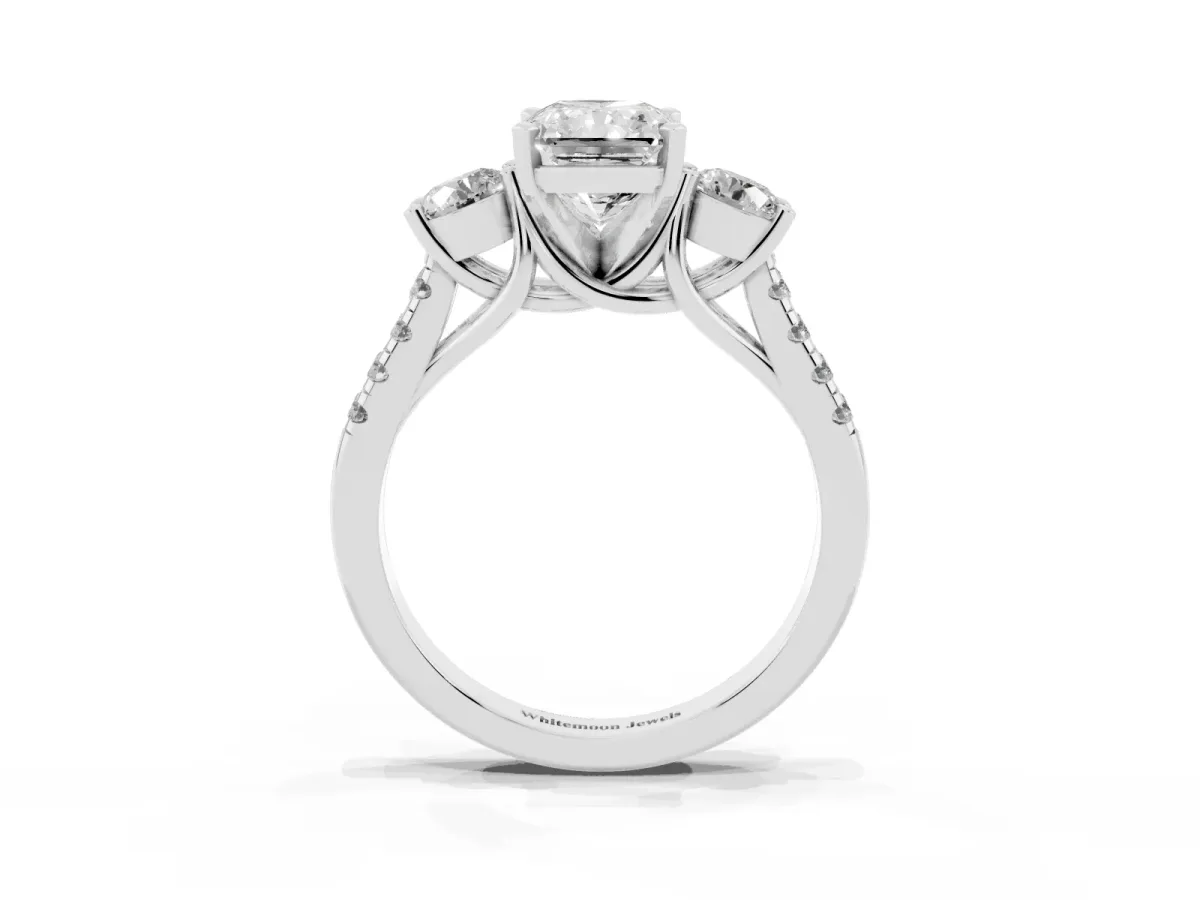 Three-Stone Radiant Cut Diamond Pavé Band with Four-Prong Setting Silver