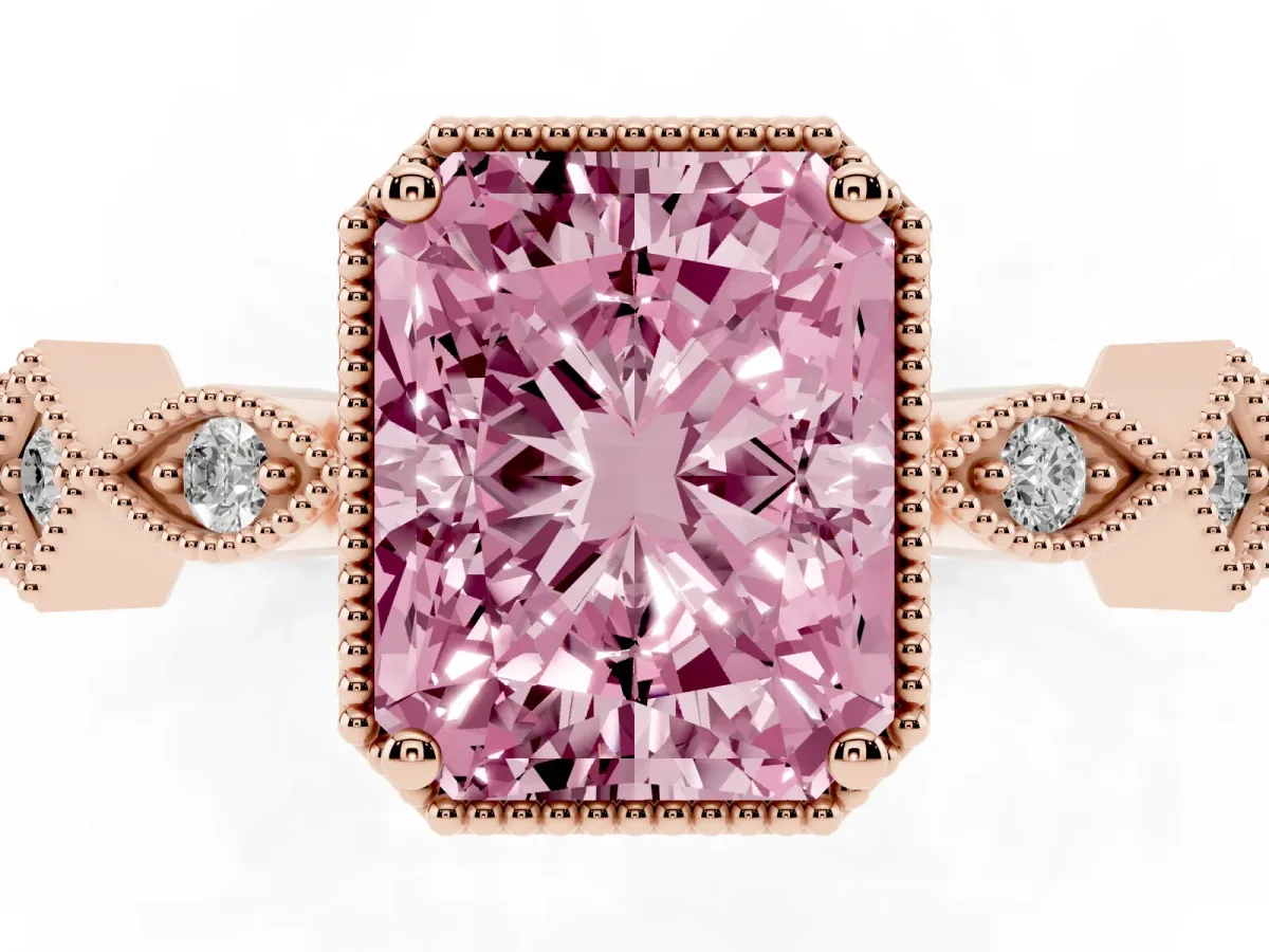 Fancy Pink Radiant Cut Milgrain Marquise Diamond Twist Band Ring Rose gold