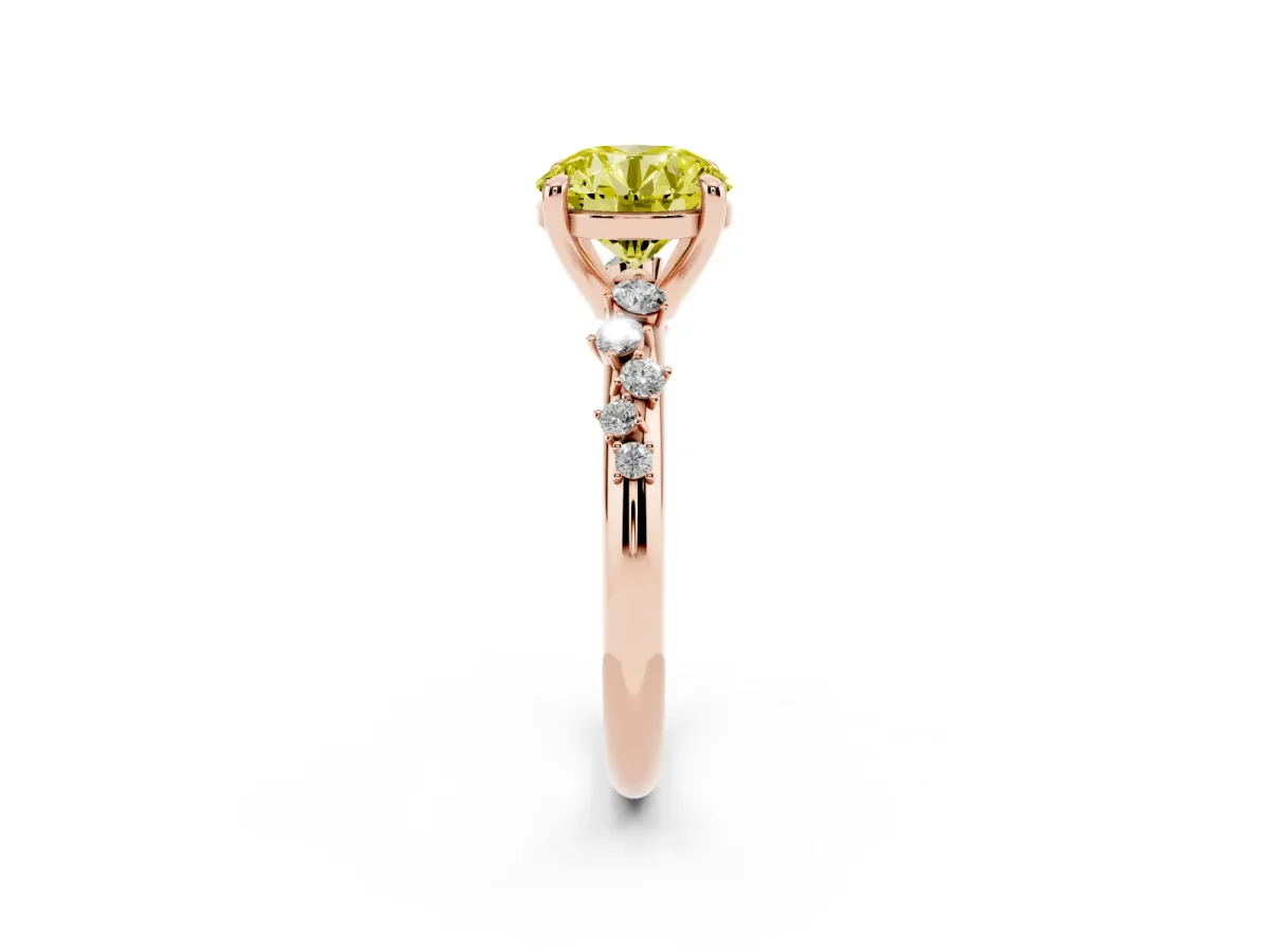 Fancy Yellow Round Cut Cut Diamond Vine Band with Four-Prong Setting Rose gold