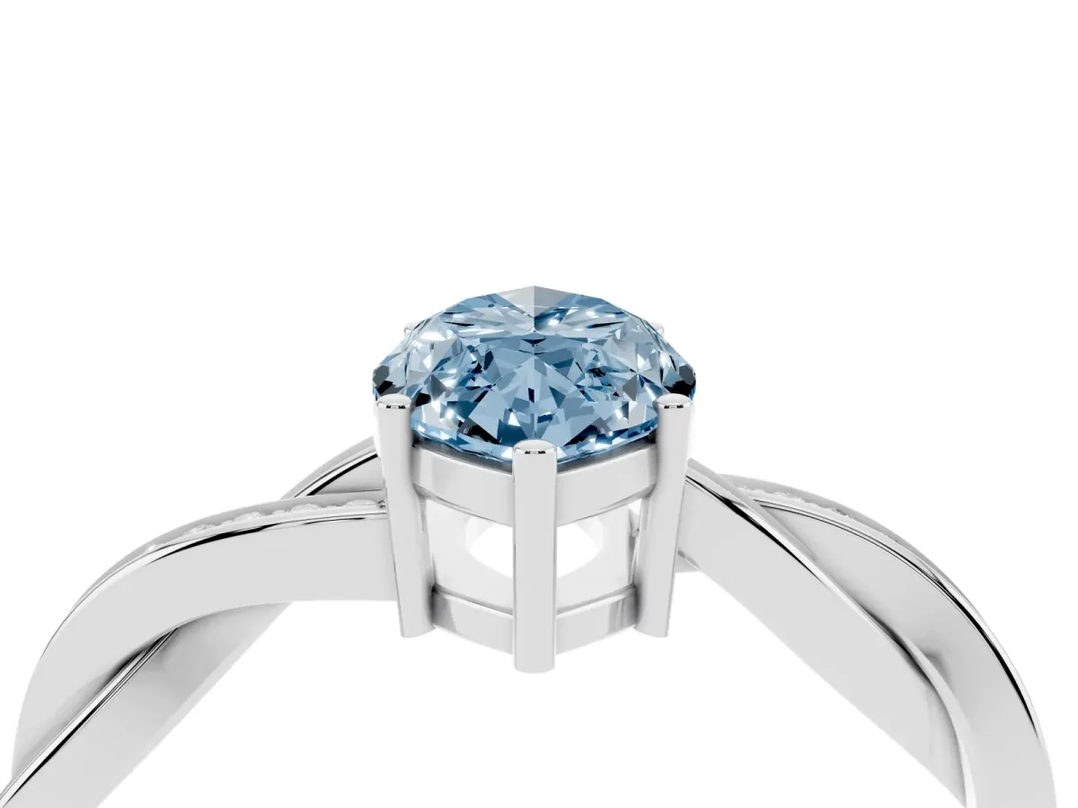 Fancy Blue Marquise Cut Solitaire Twisted Pave Diamond Ring with Four-Prong Setting Silver