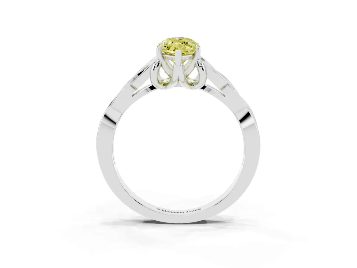 Fancy Yellow Marquise Cut Diamond Solitaire Engagement Ring with Celtic Knot Band and Four-Prong Setting Platinum