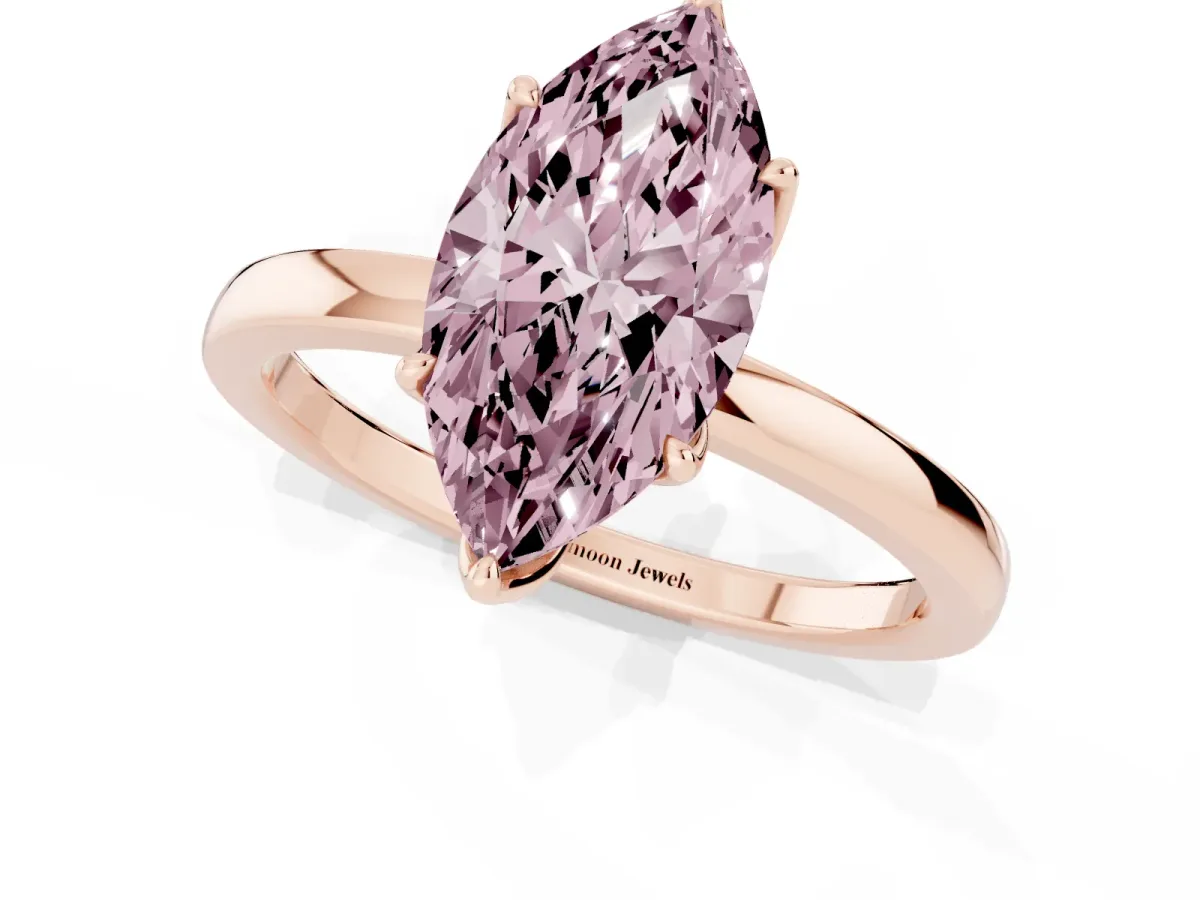 Fancy Pink Marquise Cut Diamond Solitaire Ring with Thin Band and Prong Setting Rose gold