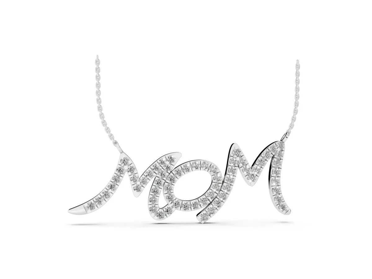 Pavé Round Diamond Script Pendant with Prong Setting White gold