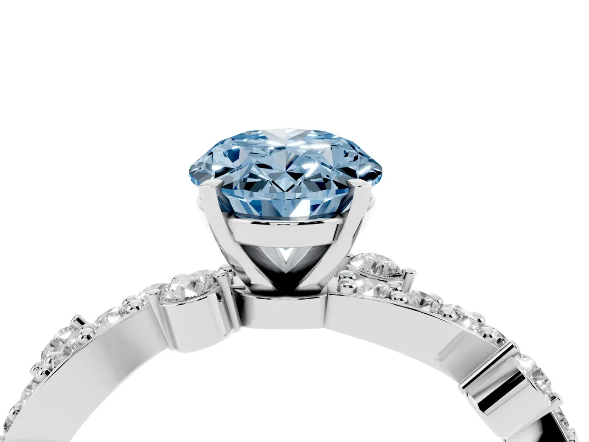 Fancy Blue Oval Cut Cut Solitaire Diamond Twisted Band with Pave Setting Platinum