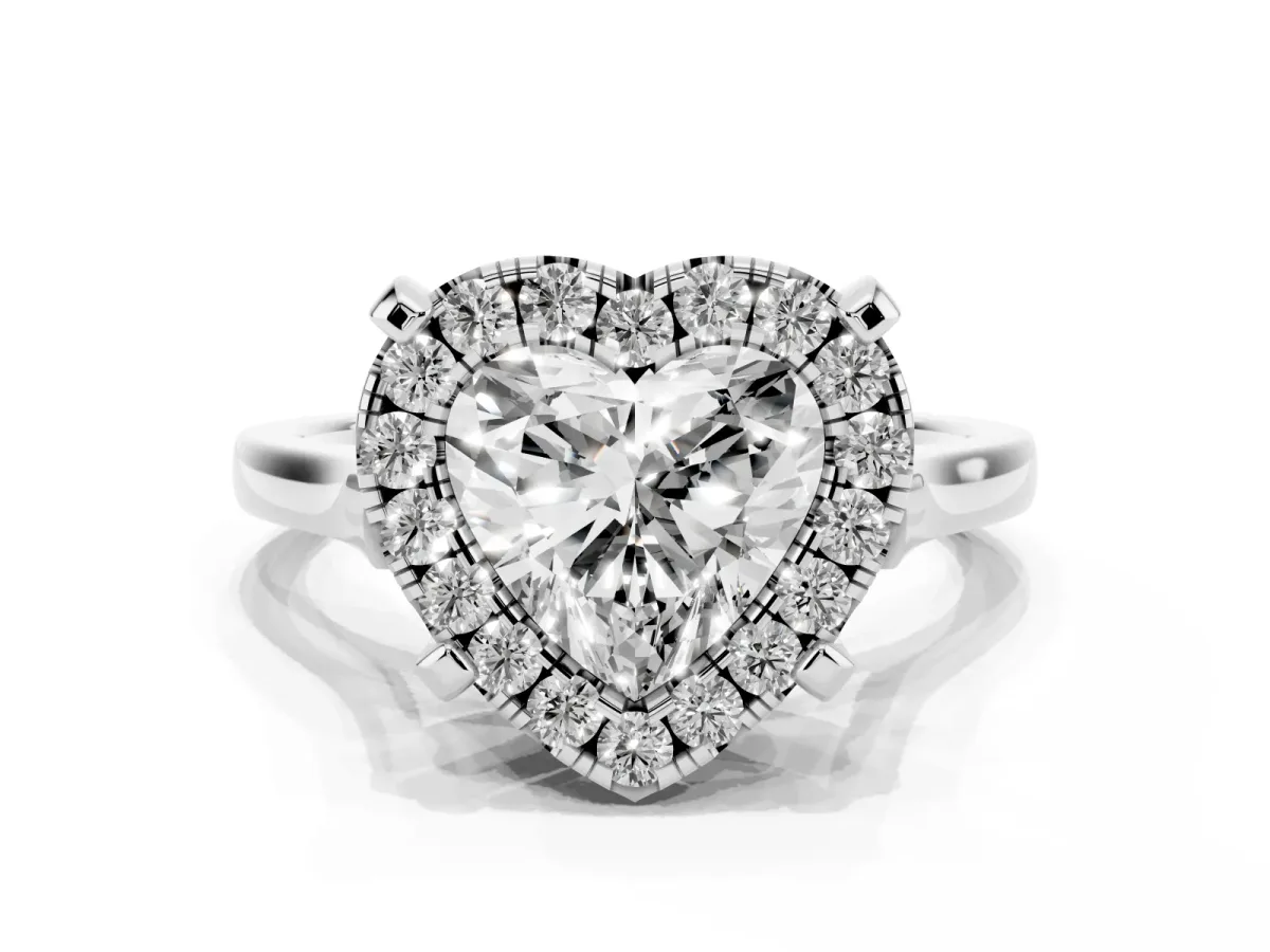 Heart Cut Diamond Cluster Halo Solitaire with Four-Prong Setting Silver