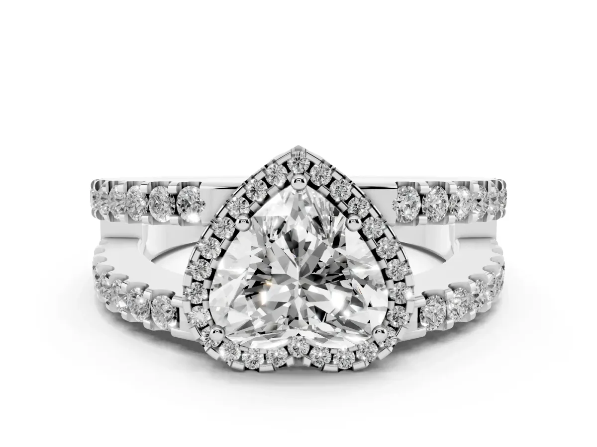 Heart Cut Cut Halo Split Shank Diamond Ring with Four-Prong Setting Platinum