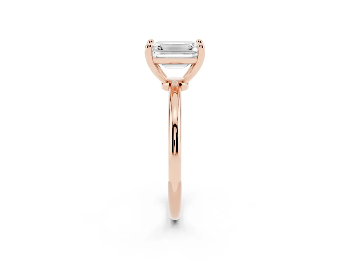 Emerald Cut Solitaire Diamond Ring with 4-Prong Setting on a Classic Band Rose gold