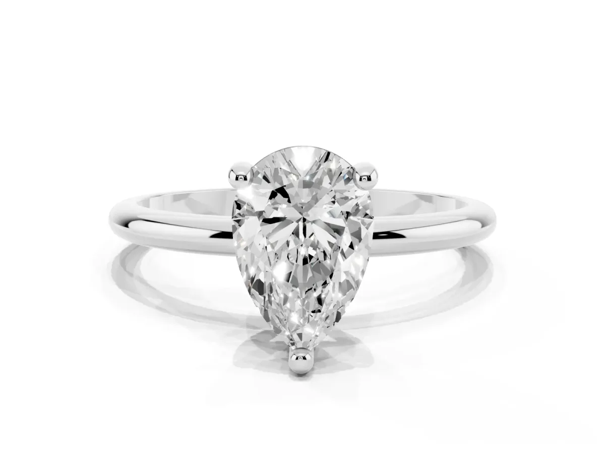Pear Cut Solitaire Diamond Ring with 4-Prong Setting on a Classic Band White gold