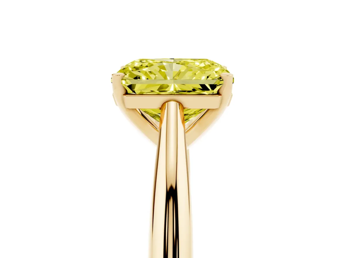 Fancy Yellow Radiant Cut Diamond Solitaire Engagement Ring with Cathedral Setting and Four-Prong Mount Yellow gold