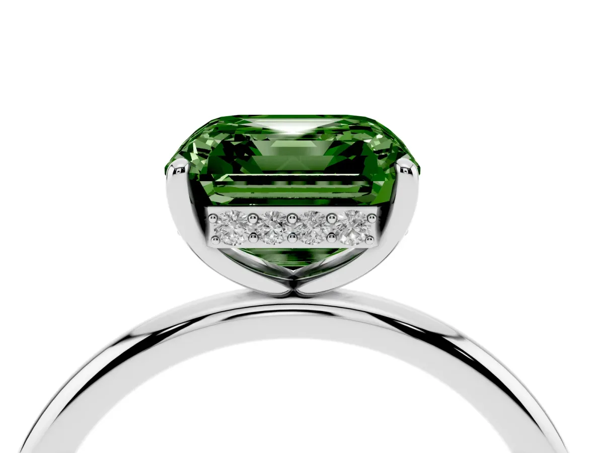 Fancy Green Asscher Cut Solitaire Diamond Ring with a Classic Band and Four-Prong Setting Platinum
