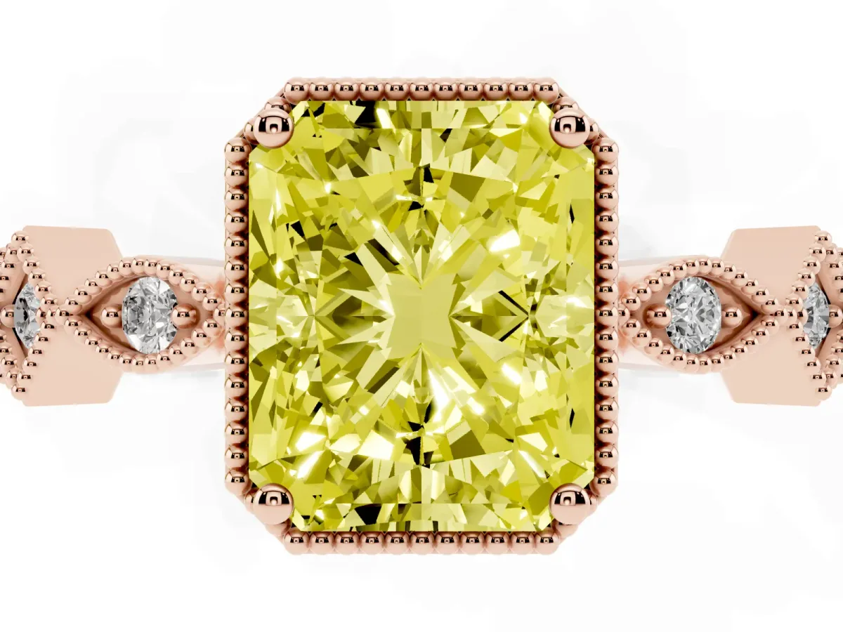 Fancy Yellow Radiant Cut Milgrain Marquise Diamond Twist Band Ring Rose gold
