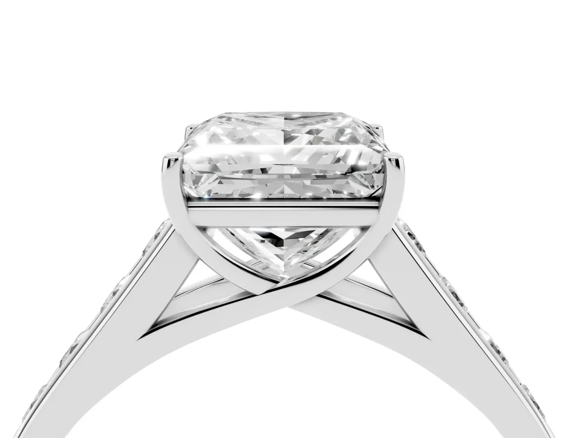 Princess Cut Solitaire Channel-Set Diamond Engagement Ring with Four-Prong Setting Platinum