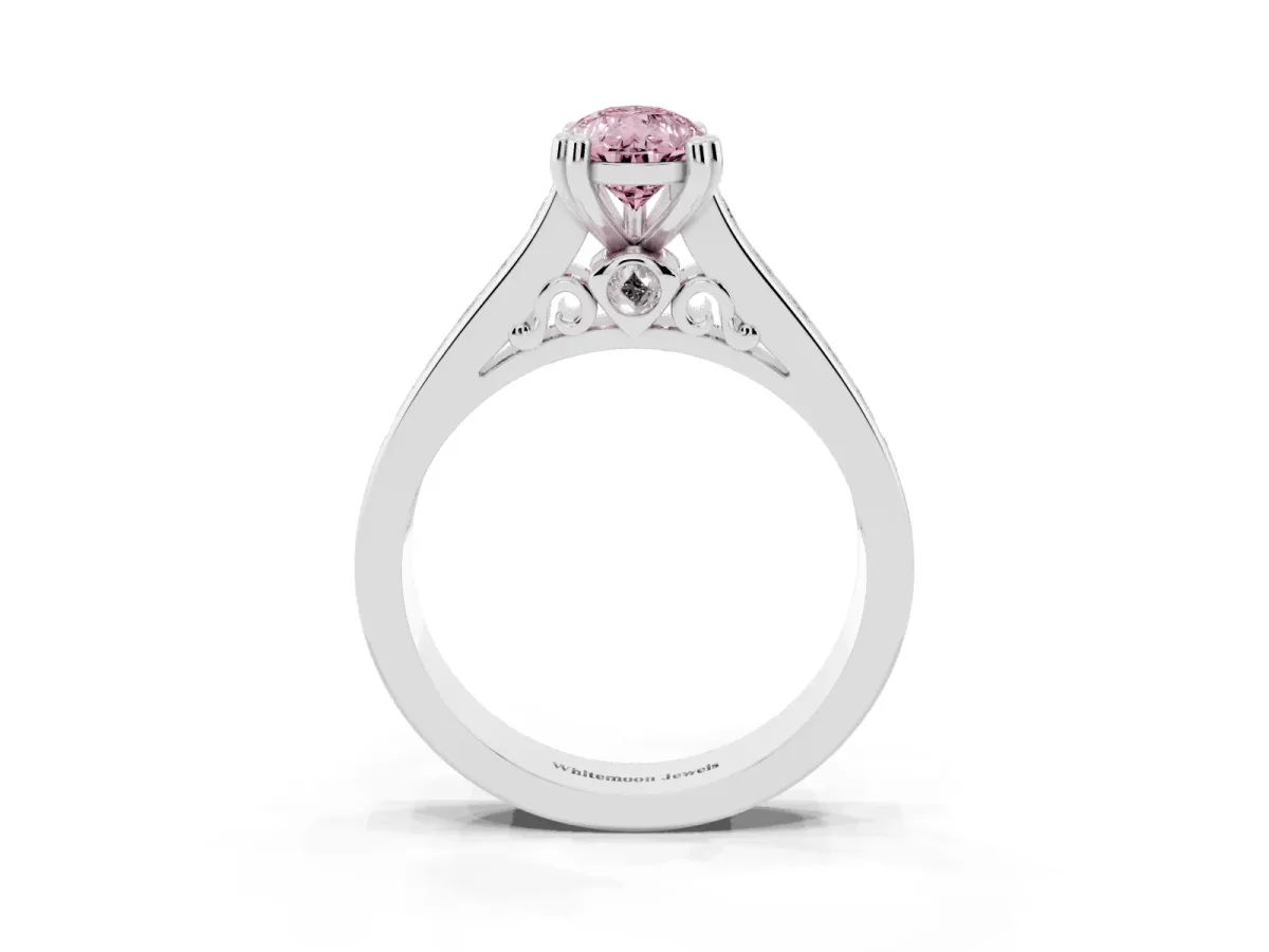Fancy Pink Pear Cut Cut Channel Set Solitaire Engagement Ring with Prong Setting Silver