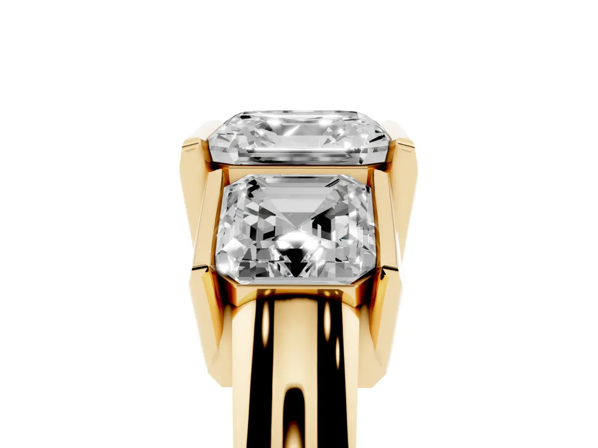 Three Stone Asscher Cut Cut Channel Set Diamond Ring Yellow gold