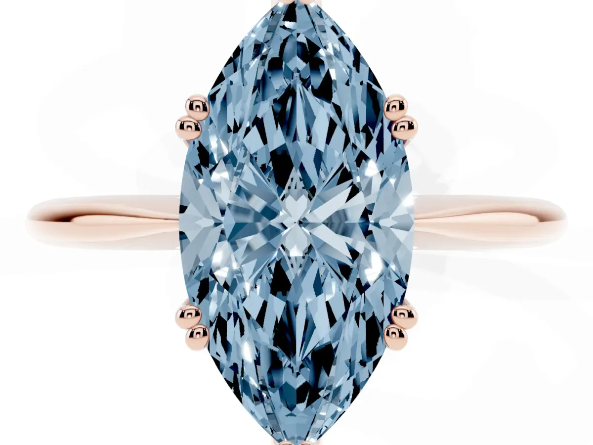 Fancy Blue Marquise Cut Solitaire Diamond Ring with Six-Prong Setting and Classic Band Rose gold
