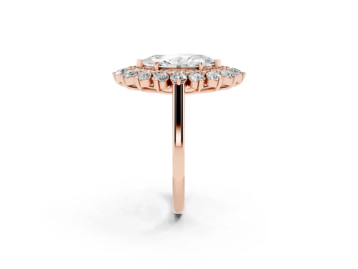 Marquise Cut Diamond Floral Double Halo Engagement Ring with Prong Setting Rose gold