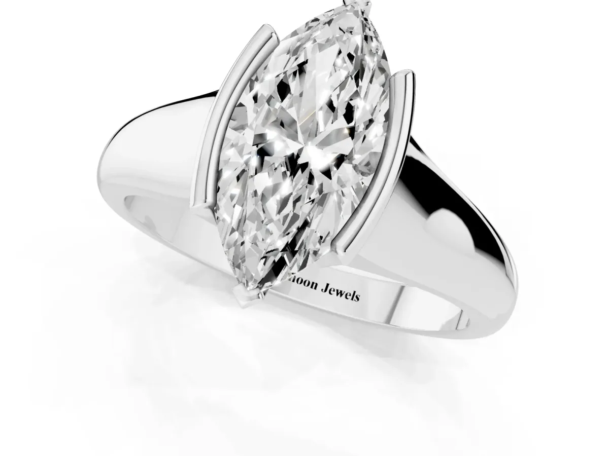Marquise Cut Solitaire Tension Set Diamond Ring with Split Shank Band White gold