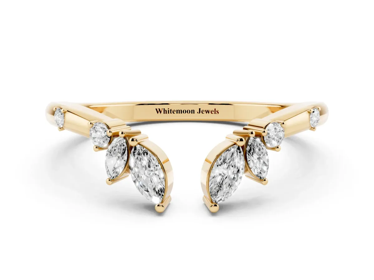 Open Marquise Cluster Diamond Band with Prong Setting Yellow gold
