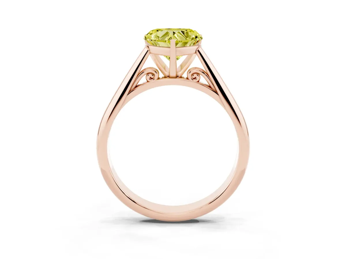 Fancy Yellow Heart Cut Diamond Solitaire Engagement Ring with Cathedral Setting and Four-Prong Mount Rose gold