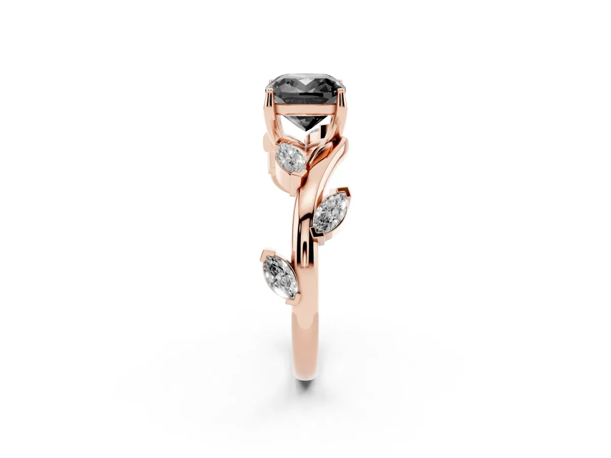 Fancy Black Cushion Cut Solitaire Twisted Band Marquise Accent Prong Setting Ring Rose gold