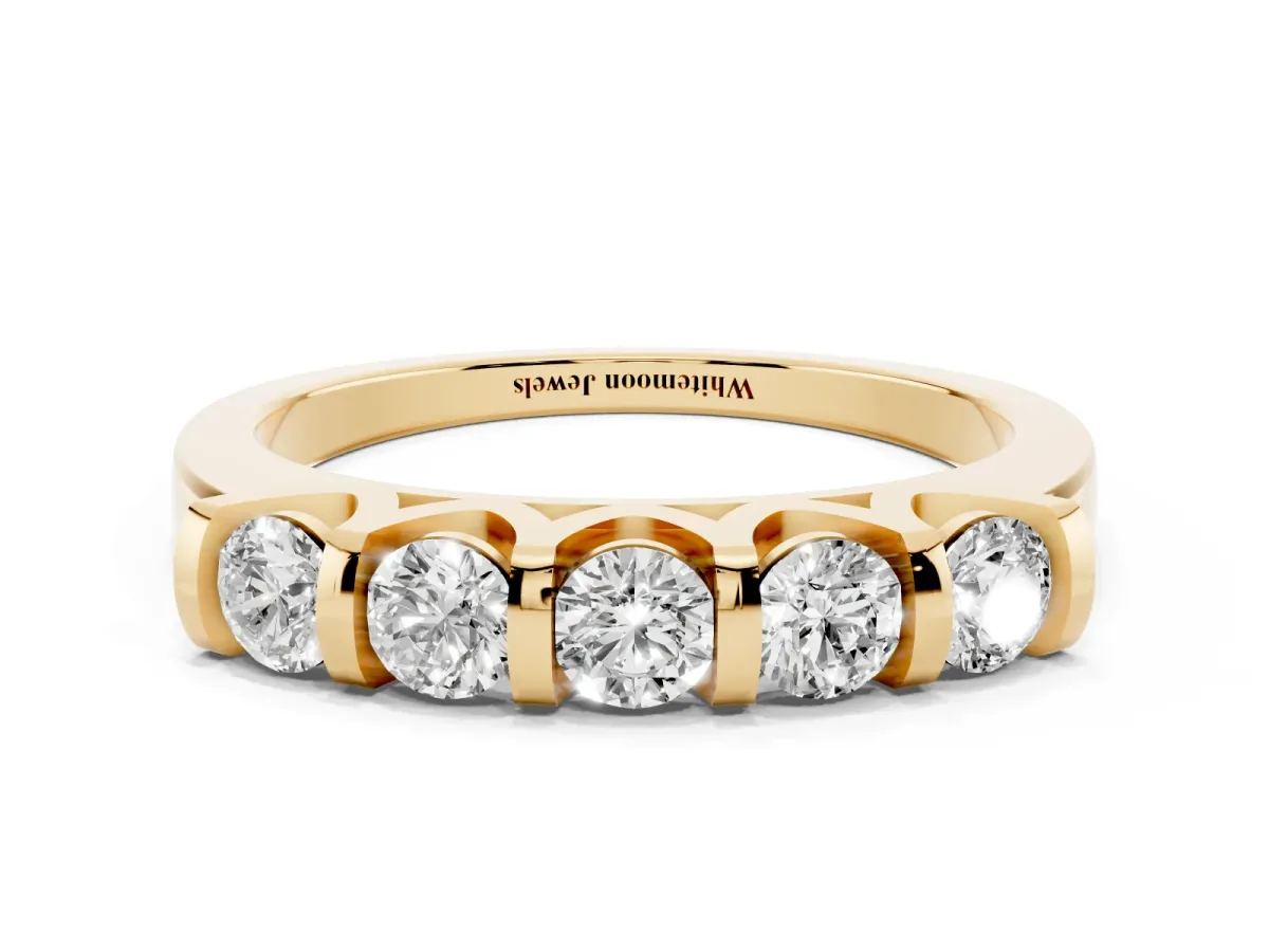 Five-Stone Round Diamond Half-Eternity Bar-Set Ring Yellow gold