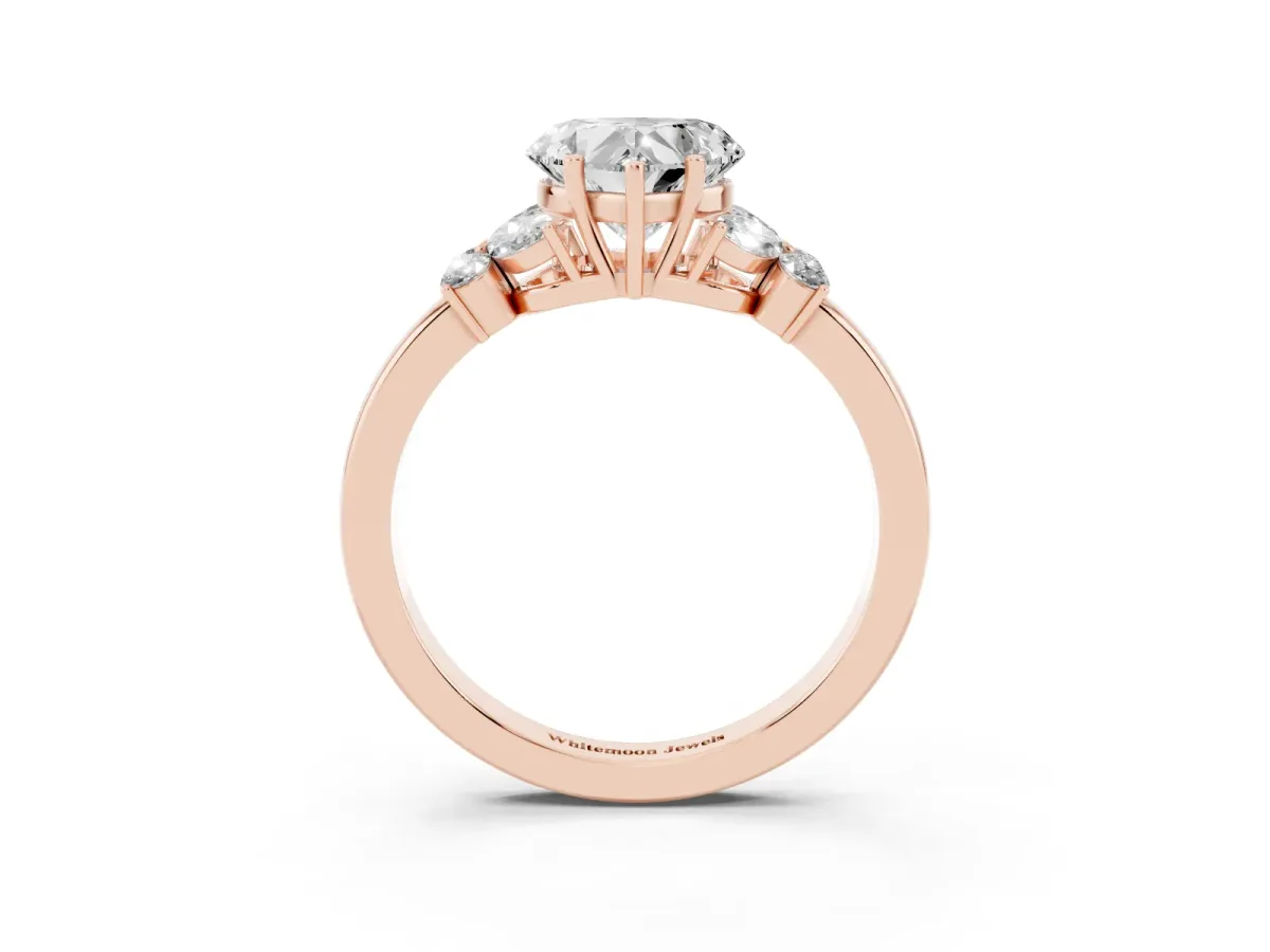 Heart Cut Cut Solitaire Floral Diamond Ring with Four-Prong Setting Rose gold