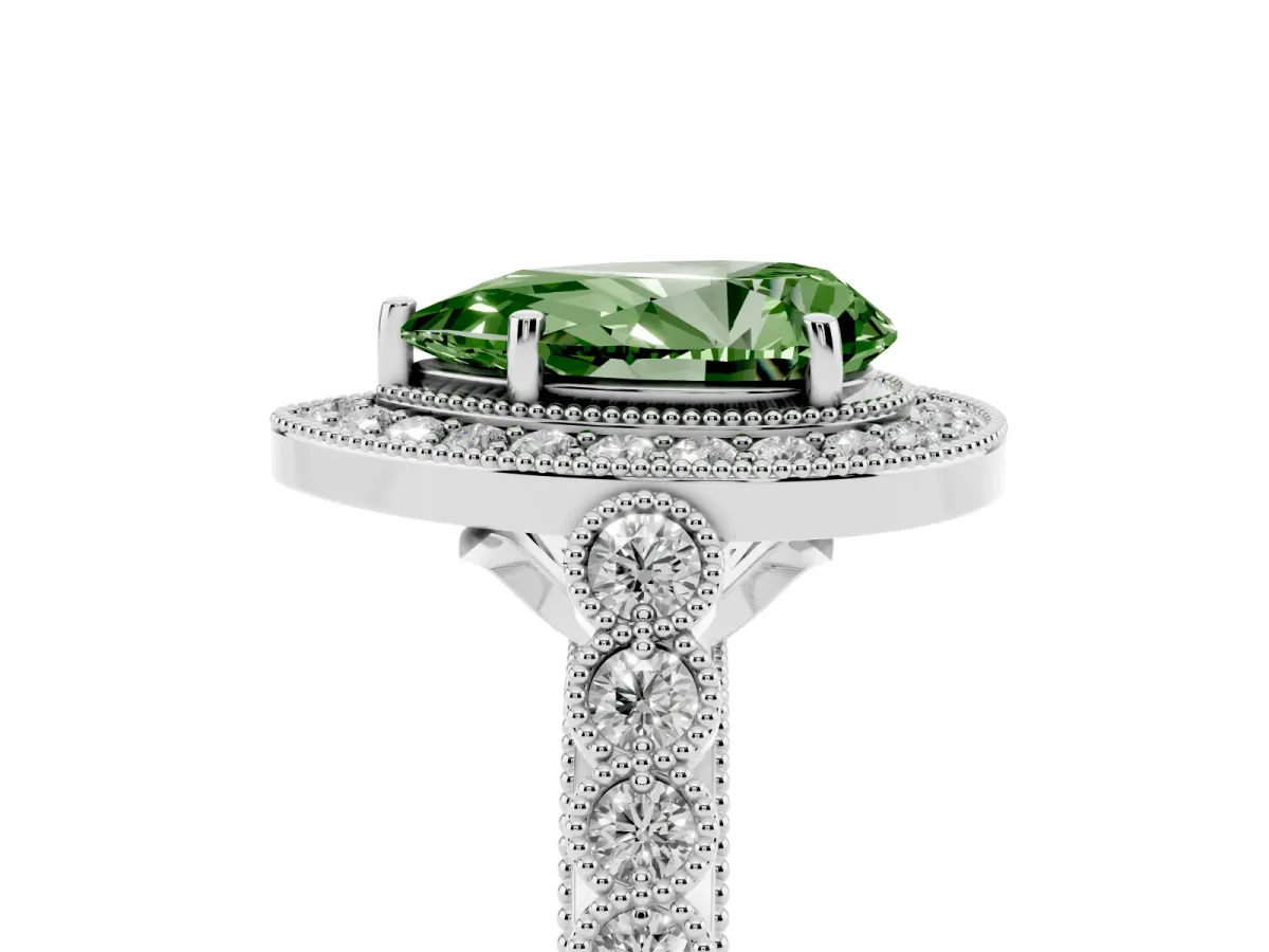 Fancy Green Pear Cut Halo Twist Band Solitaire Ring with Six-Prong Setting Silver