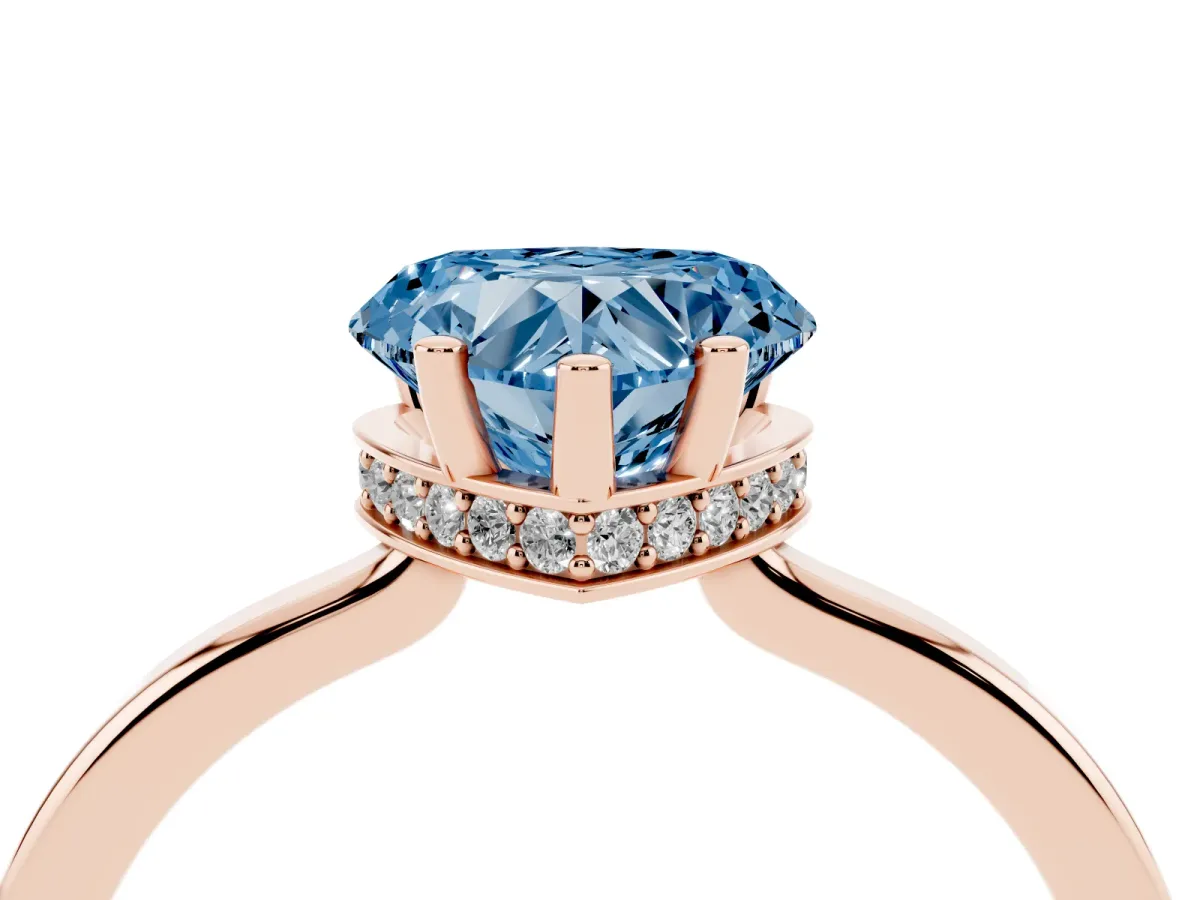 Fancy Blue Heart Cut Cut Solitaire Engagement Ring with Four-Prong Setting on a Classic Band Rose gold