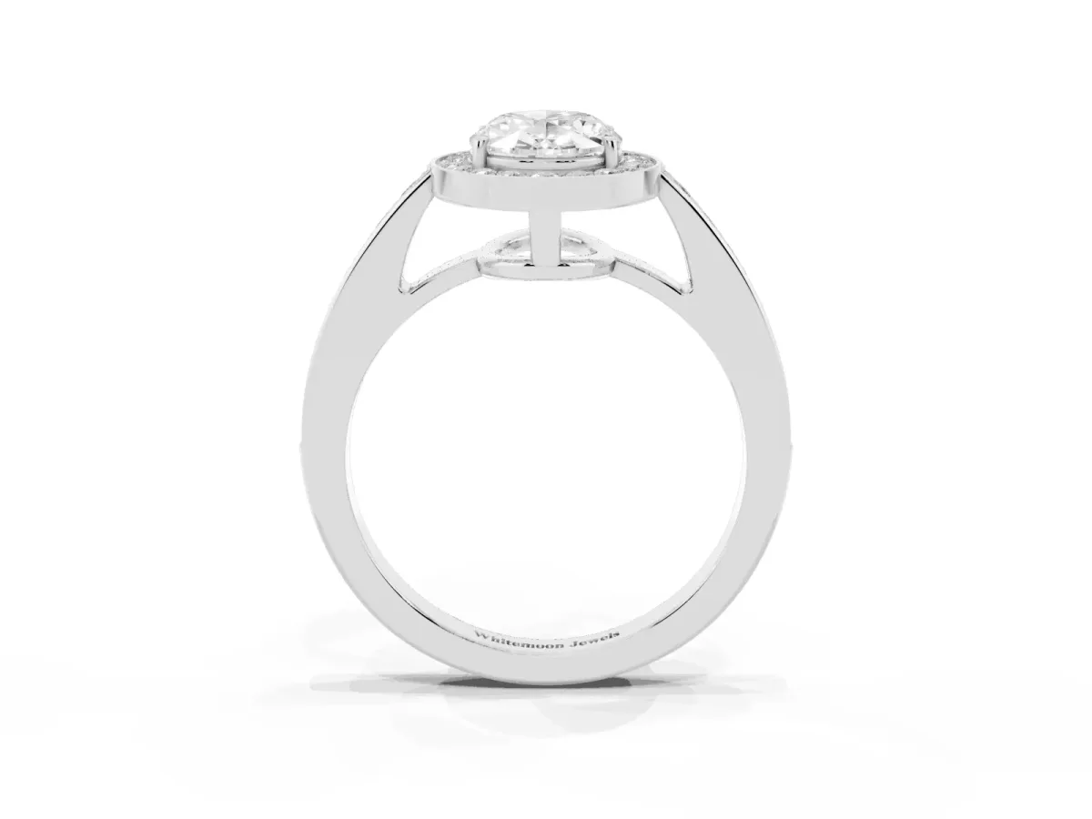 Oval Cut Halo Pavé Diamond Engagement Ring with Bezel Setting White gold