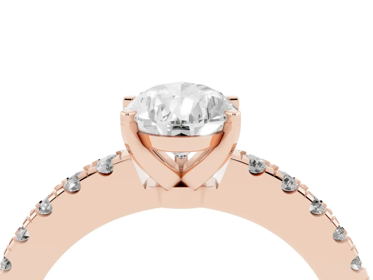 Pear Cut Solitaire Diamond with Pavé Band and Four-Prong Setting Rose gold