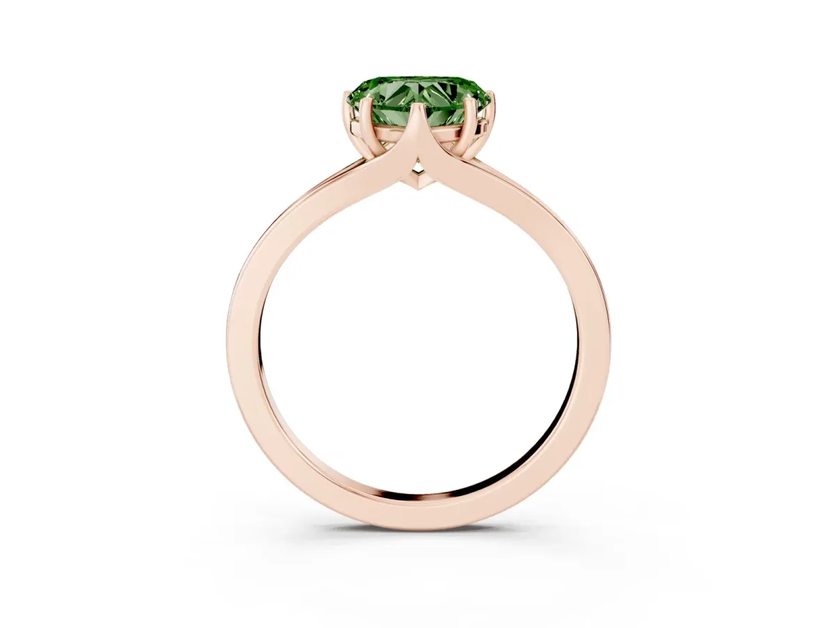 Fancy Green Heart Cut Solitaire Diamond Ring with Six-Prong Setting and Tapered Band Rose gold