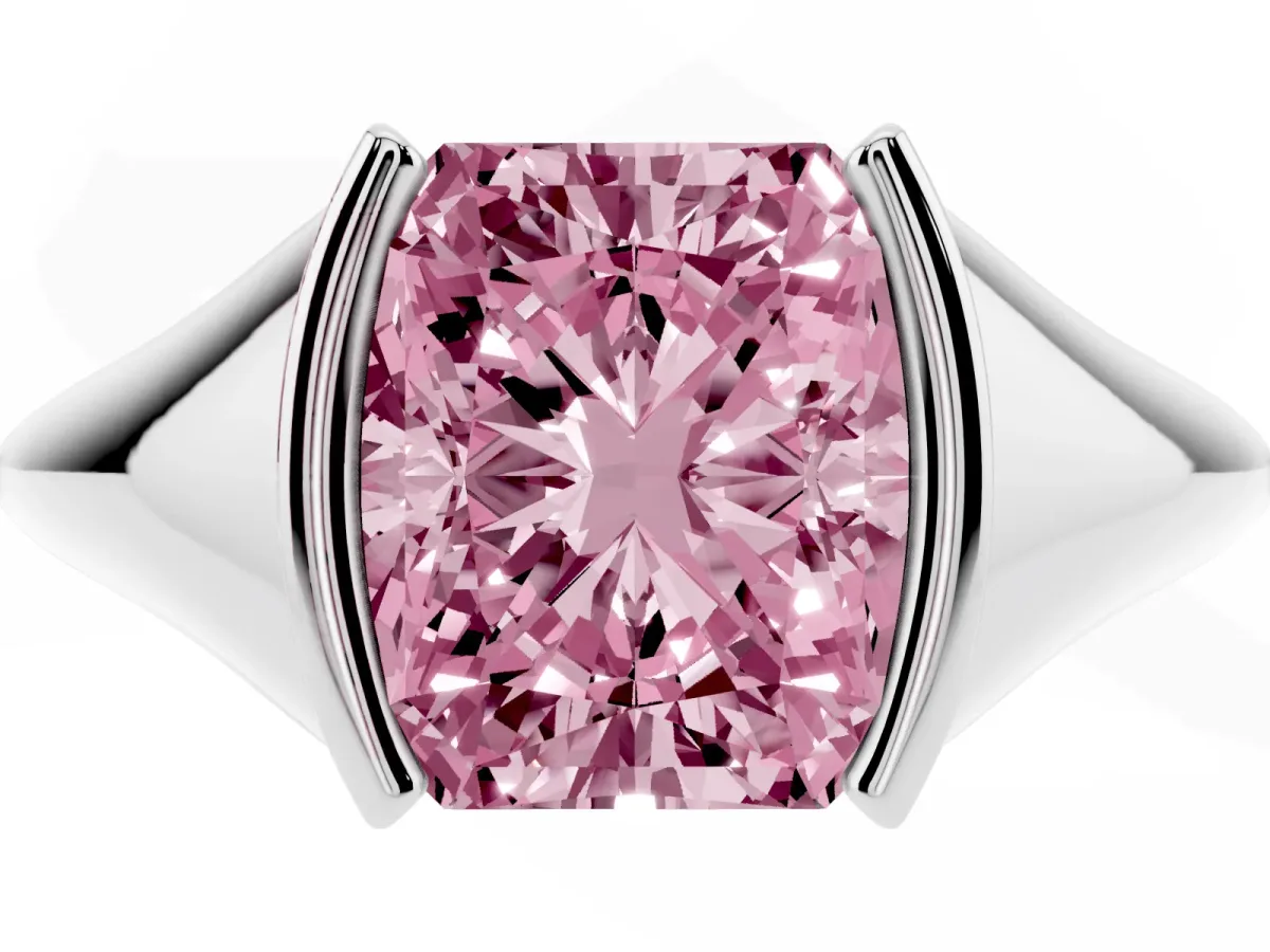 Fancy Pink Radiant Cut Solitaire Tension Set Diamond Ring Platinum