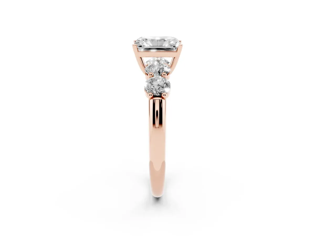 Radiant Cut Cut Five-Stone Prong Set Diamond Ring with Classic Band Rose gold