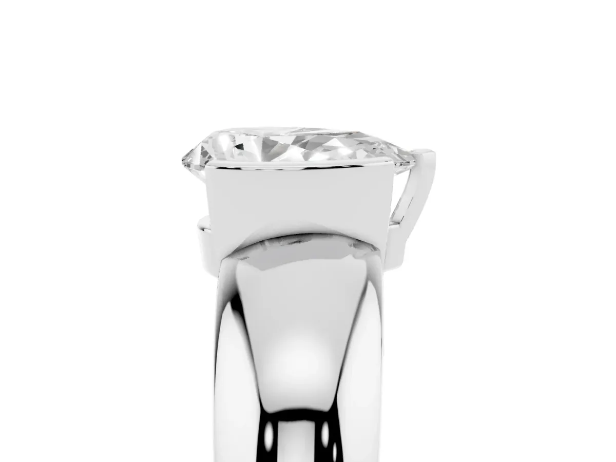 Pear Cut Solitaire Tension Set Diamond Ring with Wide Band Platinum