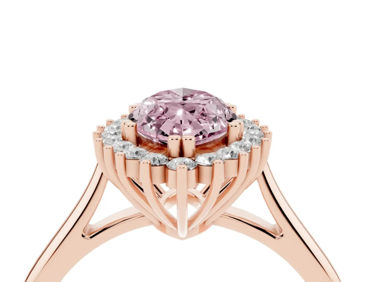 Fancy Pink Marquise Cut Cut Diamond Halo Ring with Solitaire Band and Prong Setting Rose gold