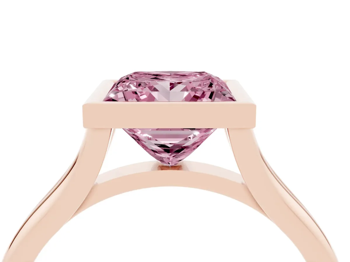 Fancy Pink Bezel Set Princess Cut Cut Solitaire Ring with Tapered Band Rose gold