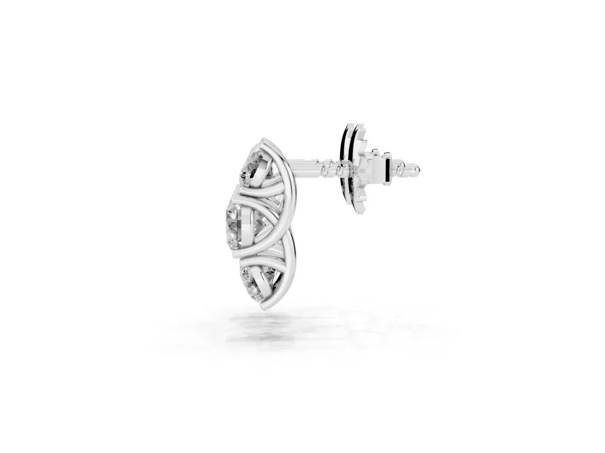 Round Diamond Prong Set Three-Stone White Gold Earrings Silver
