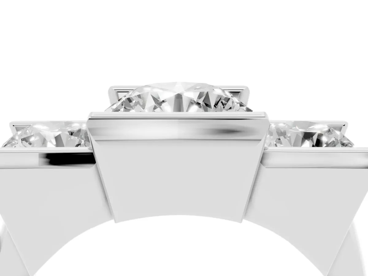 Three Stone Round Cut Cut Channel Set Diamond Ring Silver