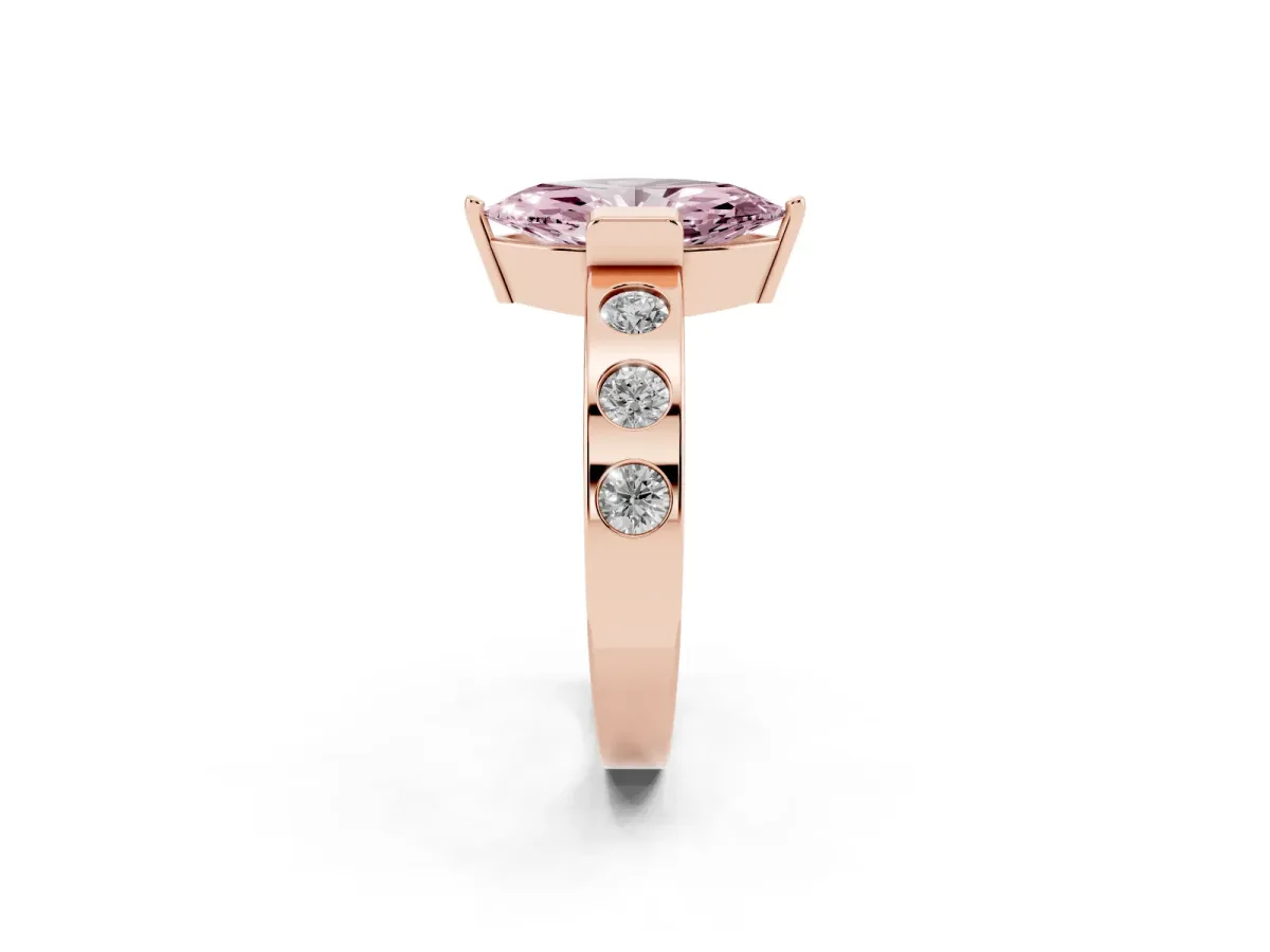 Fancy Pink Marquise Cut Brilliant Channel-Set Diamond Ring with Bezel Prong Setting Rose gold