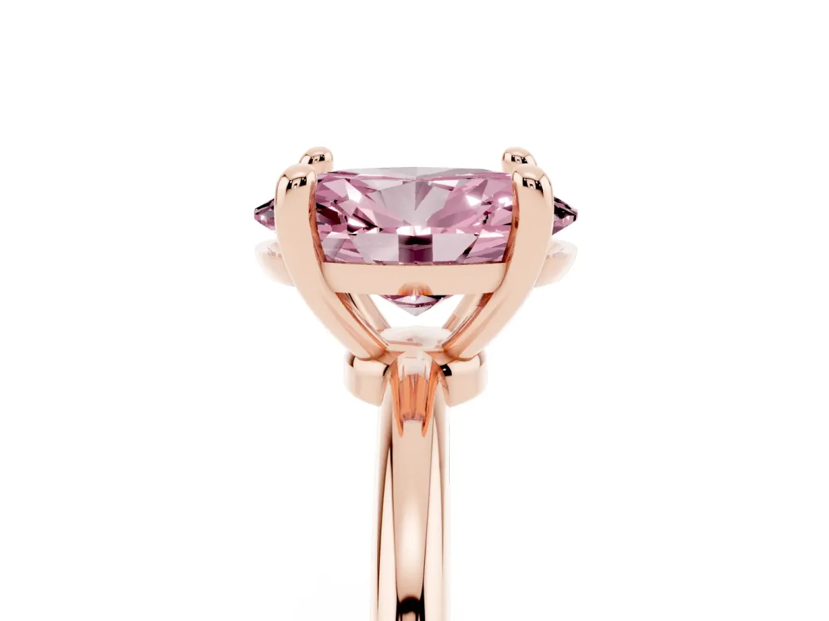 Fancy Pink Oval Cut Solitaire Diamond Ring with 4-Prong Setting on a Classic Band Rose gold